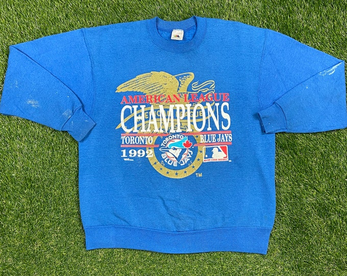 Vintage Toronto Blue Jays 1992 American League Champions Crewneck Sweatshirt Size Xtra Large XL MLB Baseball Made in Canada Pull Over Warm