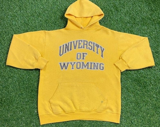 Vintage University of Wyoming Hoodie Sweatshirt Jansport Made USA Size Large L NCAA College Football Cowboys 1990s 90s Pull Over Oversized