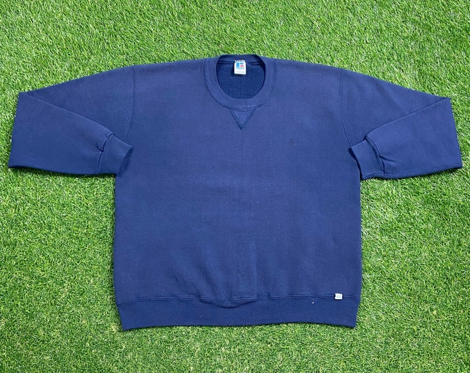 Vintage Plain Blue Crewneck Sweatshirt Russell Athletic Blank Made USA Size Large L 1990s Great Fit Original 90s Pull Over Quality Blank