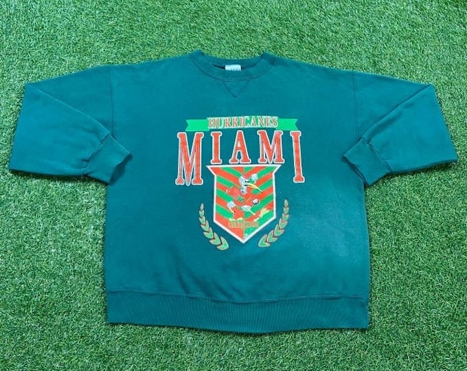 Vintage University of Miami Hurricanes Crewneck Sweatshirt Made USA Size XXL 2XL 305 U Miami Florida NCAA College Football 1990s Oversized
