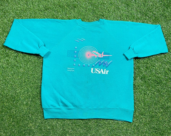 Vintage US Air Crewneck Sweatshirt Made USA Size Large L American Airlines Flight Flying Airplanes Commercial Airline 1990s 90s Pull Over