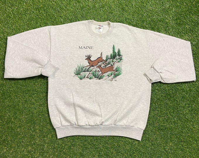 Vintage Maine Crewneck Sweatshirt Size Large L New England Pull Over Oversized 1990s 90s