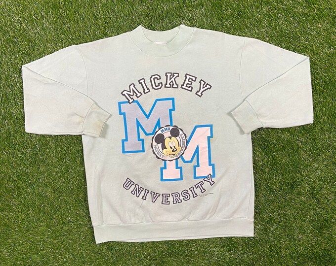 Vintage Mickey Mouse University Crewneck Sweatshirt Size Medium Made USA Walt Disney World 1990s Classic 90s Magic Pull Over 1980s 80s Warm