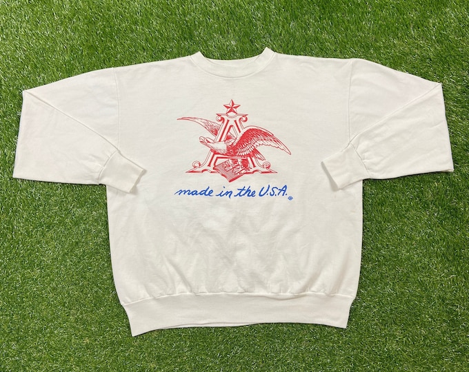 Vintage Busch Crewneck Sweater Medallion Made USA Size Xtra Large XL Beer Brew Pull Over Oversized