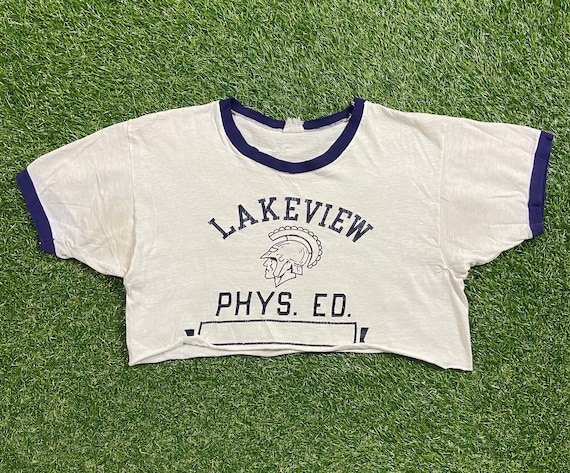 Vintage Lakeview Physical Education Crop Top Shirt Size Small S Classic Gym Workout Gear Exercise Weights 1990s 90s