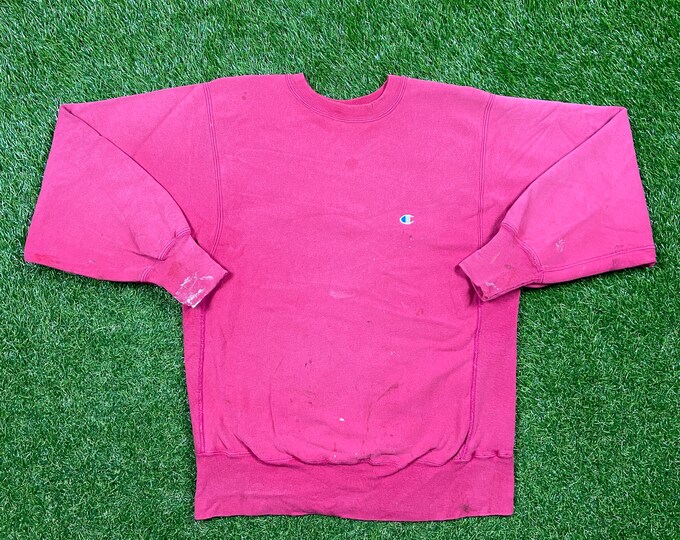 Vintage Plain Red Champion Crewneck Sweatshirt Size Large L Quality 1990's Oversized Comfy Great Fit Made USA Original 90s Pull Over