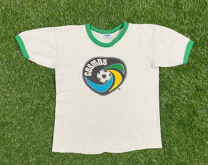 Vintage Cosmos Soccer T Shirt Tee Champion Made USA Size Youth Large MLS Futbol Messi Ronaldo New York Cosmos 1970s 70s
