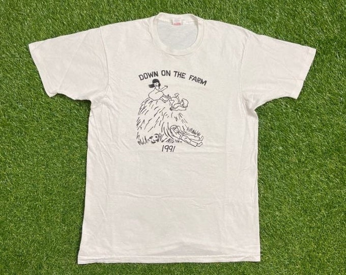 Vintage Down on the Farm T Shirt Tee Made USA Size Large L Homestead Agriculture Quality Comfy Great Fit Original 1990s 90s