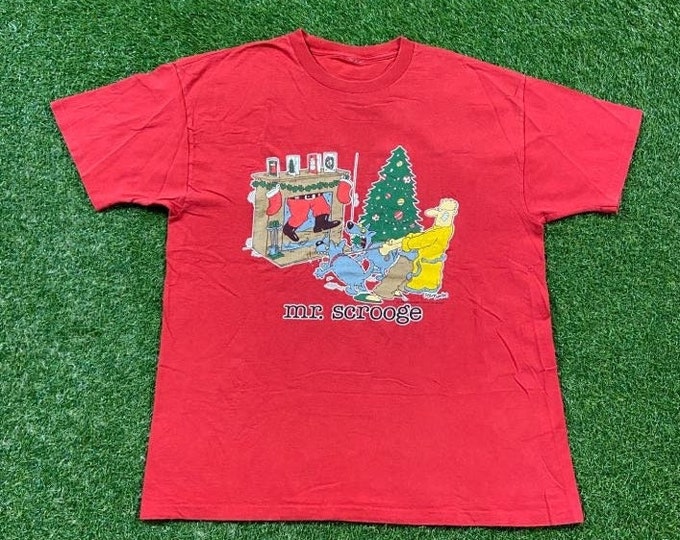Vintage Mr Scrooge Christmas T Shirt Tee Size Xtra Large XL Classic Cartoon Animation Happy Holiday Merry Xmas Classic Santa Claus 1980s 80s