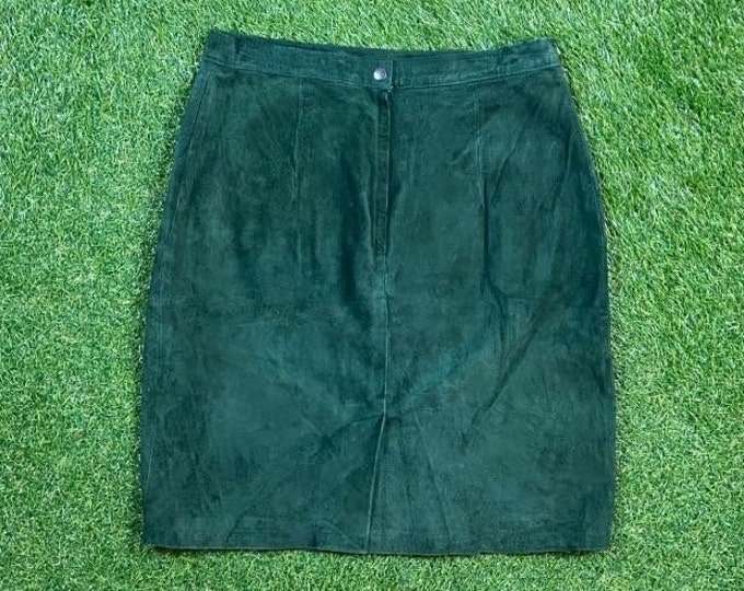 Vintage Selleca Skirt Size 12 Luxury High Fashion Designer Classic Genuine Leather suede 1980s 80s