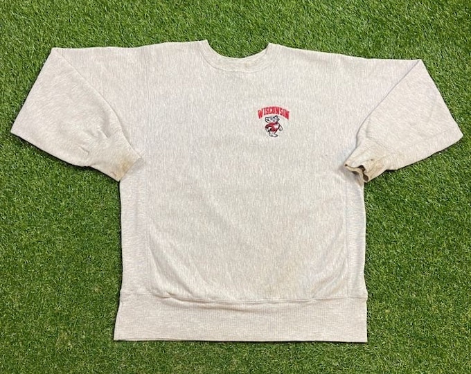 Vintage University of Wisconsin Badgers Crewneck Sweatshirt Made USA Xtra Large XL NCAA Football Bucky Badger 1990s Reverse Weave Champion