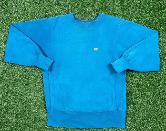Vintage Teal Champion Crewneck Sweatshirt Size Medium M Quality 1990's Oversized Comfy Great Fit Made USA Original 90s Pull Over