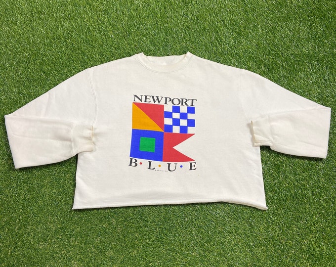 Vintage Newport Blue Crop Crewneck Sweatshirt Size Large L Classic Rare Fishing Fish Bass Pro Shop 1990s 90s