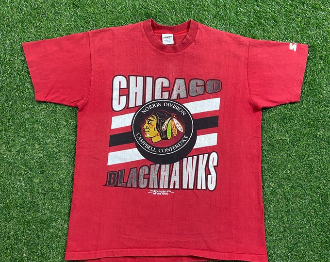 Vintage Chicago Blackhawks T Shirt Tee Starter Made USA Size Xtra Large XL NHL Hockey Illinois 1990s 90s