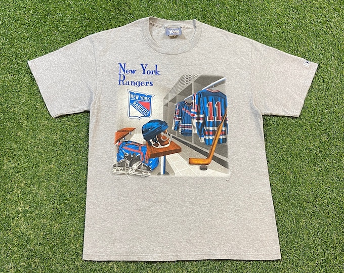 Vintage New York Rangers T Shirt Tee Lee Sport Made USA Size Large L NHL Hockey Old Logo 90s NYR Madison Square Garden 1990s Locker Room