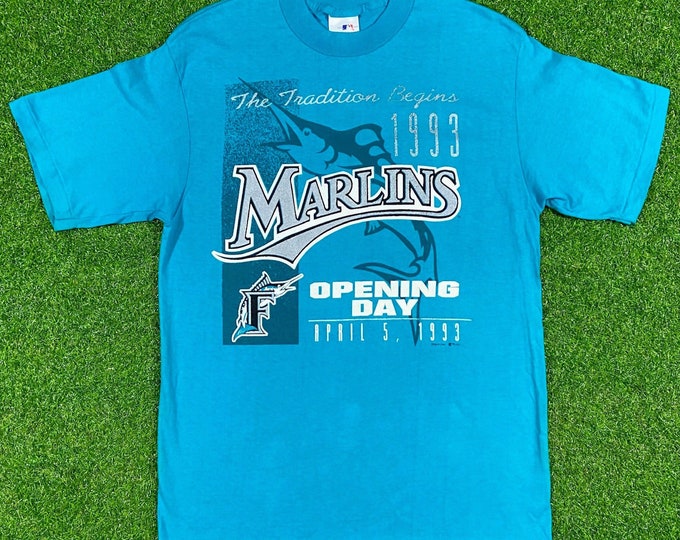 Vintage Florida Marlins Opening Day T Shirt Tee Chalk Line Large Made USA Deadstock 1993 MLB 1990s Inaugural Year Brand New With Tags