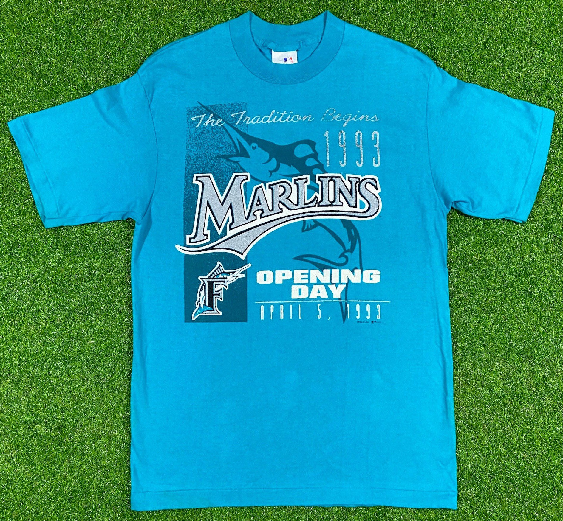 LegacyVintage99 Vintage Florida Marlins Opening Day T Shirt Tee Chalk Line Large Made USA Deadstock 1993 MLB 1990s Inaugural Year Brand New with Tags