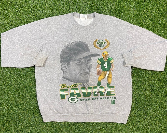 Vintage Brett Favre 4 MVP Crewneck Sweatshirt Csa Made USA Size Xtra Large Xl Green Bay Packers NFL Football Wisconsin Cheeseheads Pull Over
