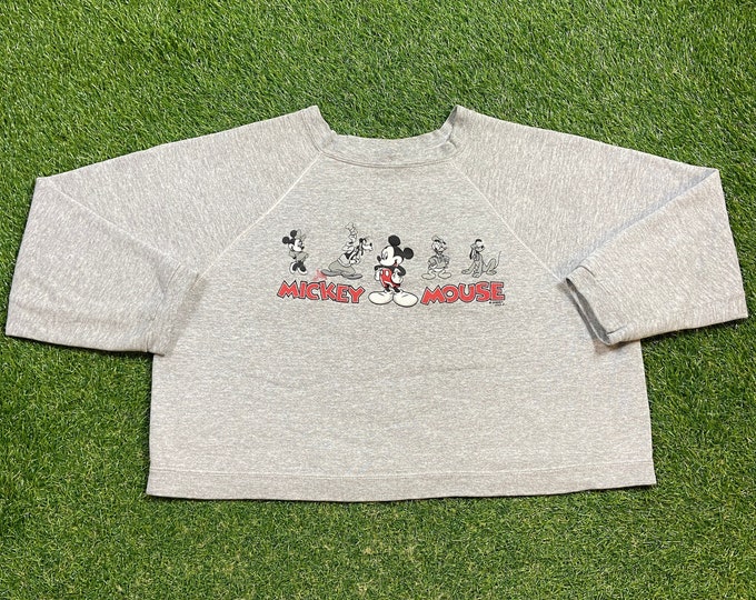 Vintage Mickey Mouse Crop Crewneck Sweatshirt Size Large L Walt Disney World Magic Kingdom Disneyland Classic Rare Pull Over 1990s 90s