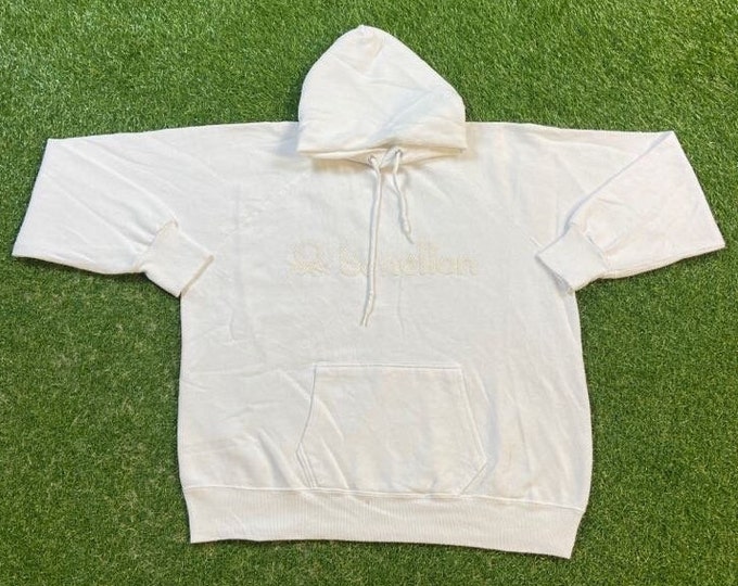 Vintage Plain White Benetton Hoodie Sweatshirt Size Large L Quality 1990s Oversized Comfy Great Fit Original 90s