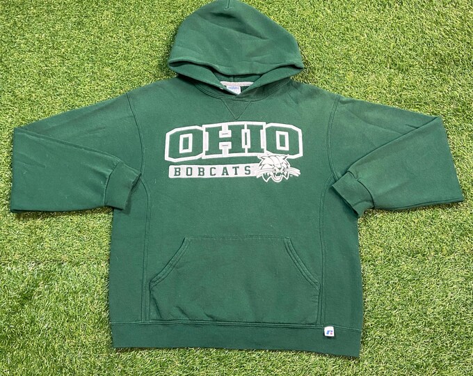 Vintage Ohio University Bobcats Hoodie Sweatshirt Size Medium M NCAA College Football Cleveland OH 1990s 90s Pull Over Oversized