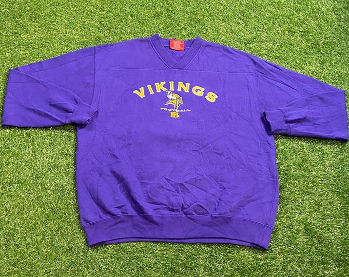 Vintage Minnesota Vikings Crewneck Sweatshirt Size Large L NFL Football Randy Moss 1990s 90s Pull Over Oversized