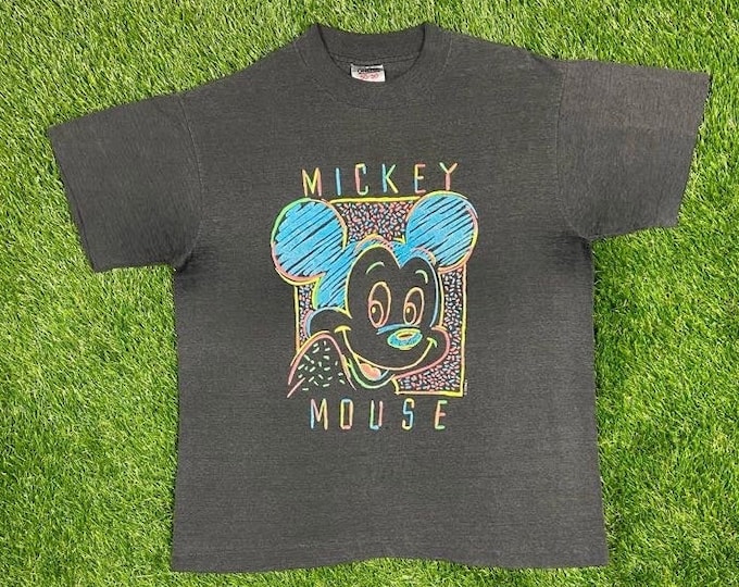 Vintage Mickey Mouse Tee T Shirt Oneita Made USA Orlando FL 1990s Walt Disney World Classic 90s Magic Kingdom Size Large L