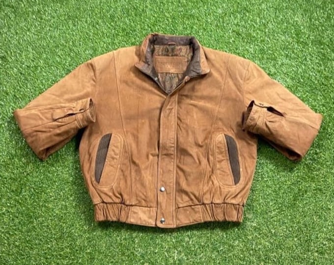 Vintage Brown Genuine Leather Jacket Expressions Worldwide Size Large L American Apparel Very Warm Coat 1980s 80s Quality