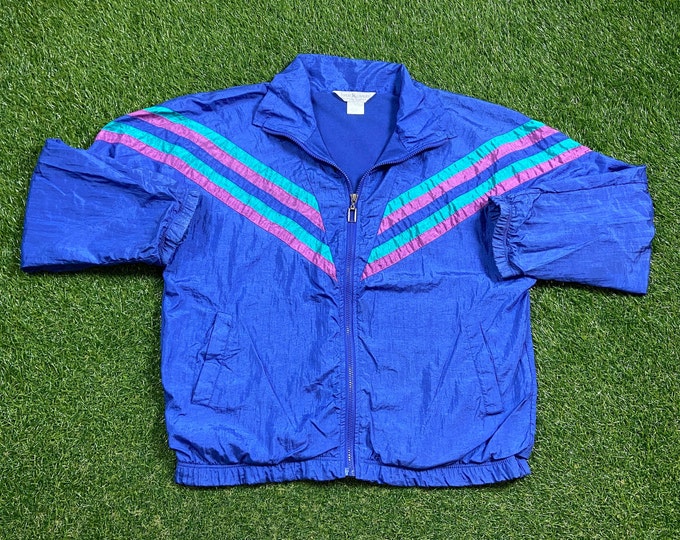 Vintage Graphic Windbreaker Zip Up Jacket Great Cavalier Size Large L Multicolor Streetwear Sport Active Wear Classic Light Coat 1990s 90s