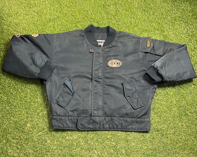 Vintage DKNY Jeans Bomber Jacket Size Medium M Donna Karan New York American Fashion House New York NYC Classic Apparel 1990s 90s
