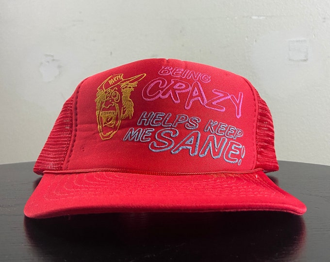 Vintage Being Crazy Helps Keep Me Sane Snapback Hat Speedway USA OSFA Party Funny Saying Comical Cap Comedy 1980s 80s