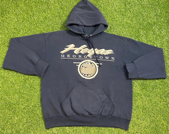 Vintage Georgetown University Hoyas Hoodie Sweatshirt Made USA Size Xtra Large XL NCAA College Basketball 1990s 90s Pull Over Oversized