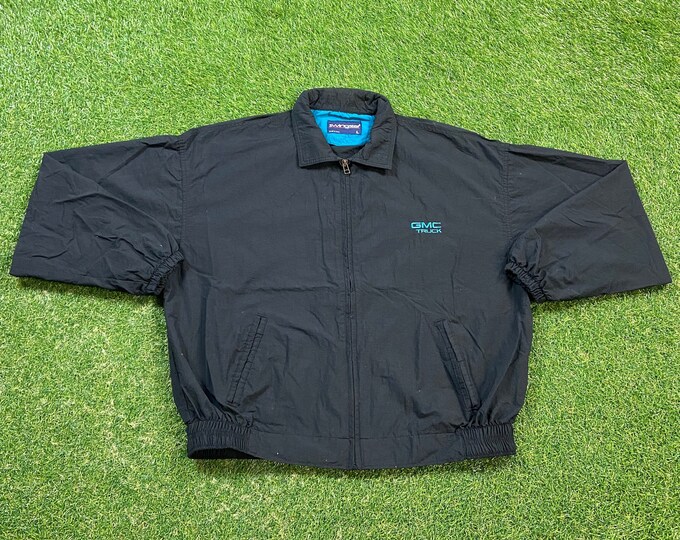 Vintage GMC Truck Windbreaker Jacket Swingster Made USA Size Large L NASCAR Racing Daytona 500 Luxury Vehicles 1990s 90s Light Rain Coat