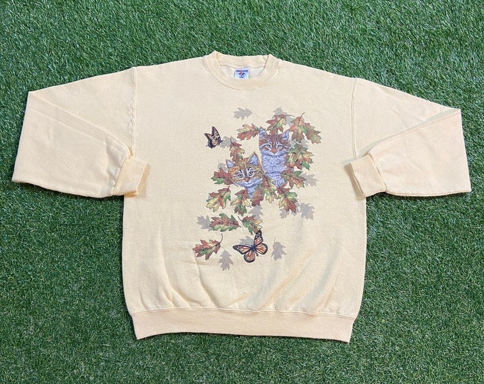 Vintage Kittens Crewneck Sweatshirt Size Medium M Cats Felis Catus 1990s 90s Pull Over Oversized