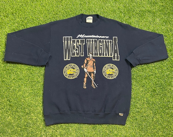 Vintage West Virginia University Crewneck Sweatshirt Tultex Made USA Size Large L Mountaineers WVU NCAA College Football Pull Over 1990s 90s