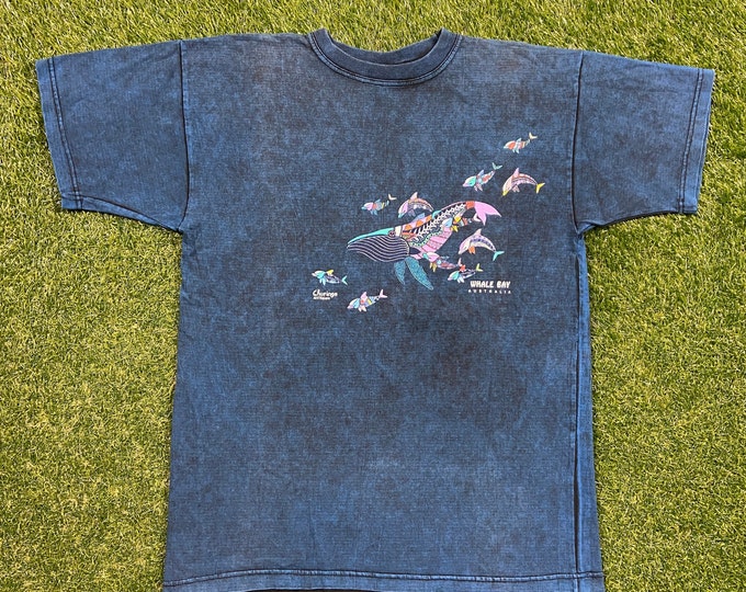 Vintage Whale Bay Australia T Shirt Tee Cork Wood Dreaming Made in Australia Size Large L Whale Beach New South Wales Sydney 1990s 90s Dye