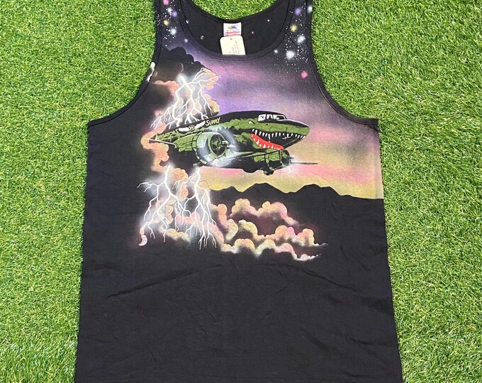 Vintage Avigators Supply Fighter Jet Tank Top Shirt Made USA Large Moonlight Star Unique Handmade Neon 90s Galaxy Rare Deadstock 80s Tee