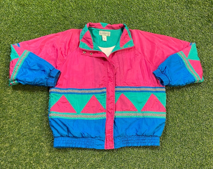 Vintage Graphic Windbreaker Zip Up Jacket Westbound Sports Size Large Multicolor Streetwear Sport Active Wear Classic Light Rain Coat 1990s
