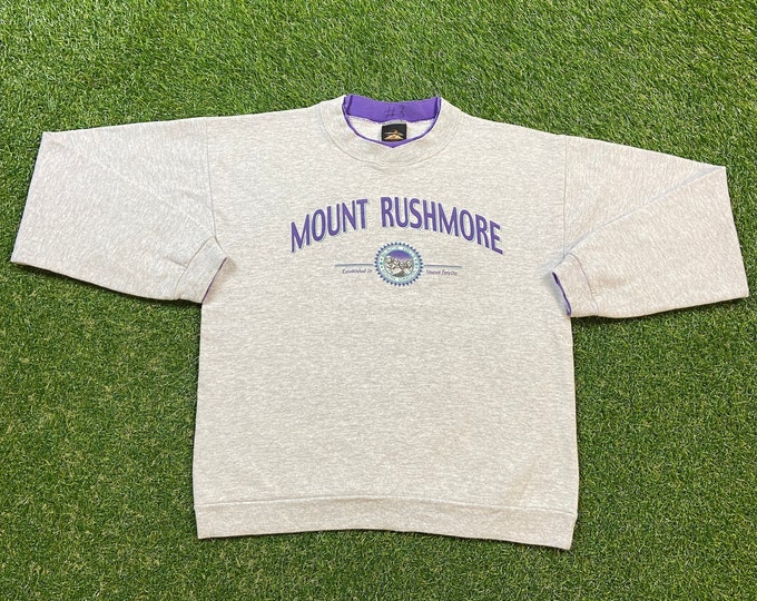 Vintage Mount Rushmore Crewneck Sweatshirt Made USA Large L United States Presidents South Dakota Midwest Black Hill National Forest 1990s
