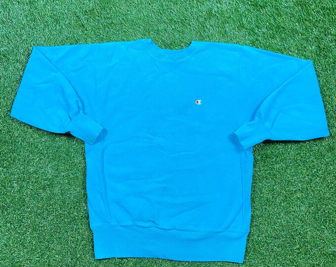 Vintage Plain Green Champion Crewneck Sweatshirt Size Large L Quality 1990's Oversized Comfy Great Fit Made USA Original 90s Pull Over