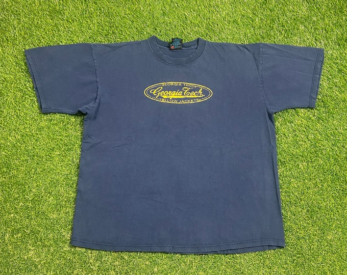 Vintage Georgia Tech University T Shirt Made USA Size XL Atlanta Yellow Jackets NCAA College Basketball 1990s 90s