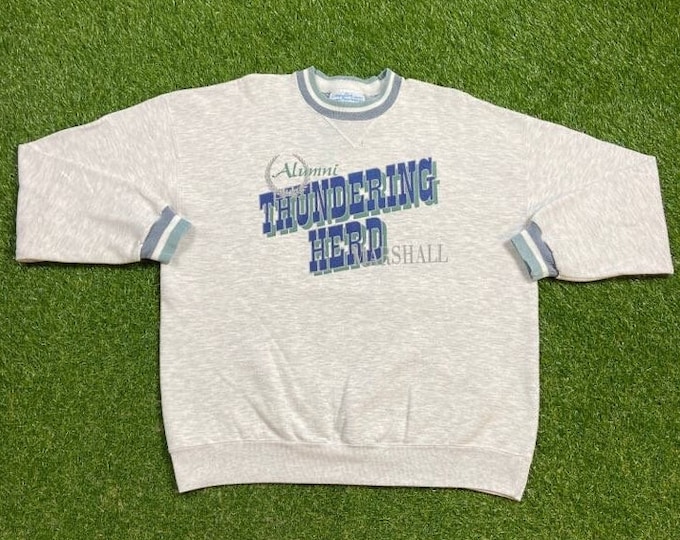 Vintage Marshall University Crewneck Sweatshirt Size Xtra Large XL Alumni NCAA College Football Huntington West Virginia 1990s 90s Pull Over