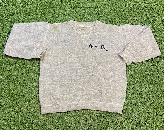 Vintage North Penn Crewneck Sweatshirt Russell Athletic Made USA Size Medium M Philadelphia Pennsylvania 1970s 70s Pull Over Tri Blend