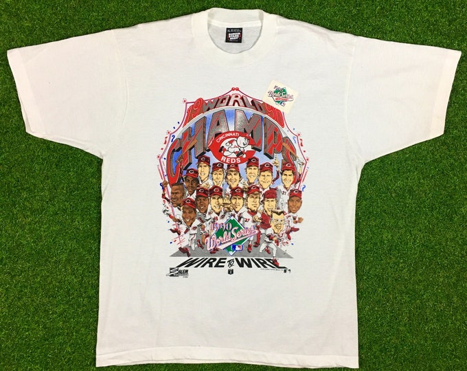 Vintage Deadstock Cincinnati Reds MLB 1990 World Series Champs Big Head Tees Screen Stars Best Brand New Never Worn Single Stitch Ohio 90s