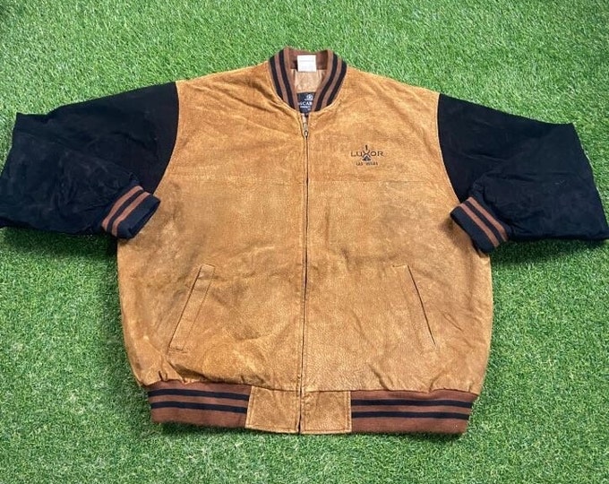Vintage Luxor Las Vegas Leather Jacket Size XXL 2XL Nevada Gambling Hotel Authentic American Apparel Quality Very Warm Coat Faded 1990s 90s