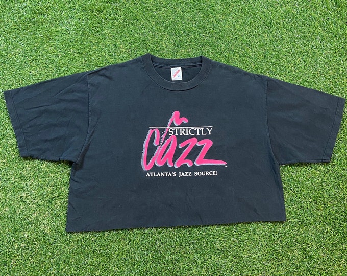 Vintage Strictly Jazz Crop T Shirt Tee Jerzees Made USA Size Xtra Large XL Atlanta's Jazz Source Classic Music Georgia 1990s 90s