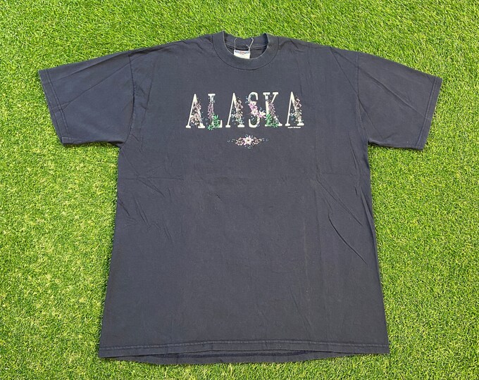 Vintage Alaska T Shirt Tee Jerzees Size Large L Northern Lights Iditarod Outdoor Adventures Western US 1990s 90s