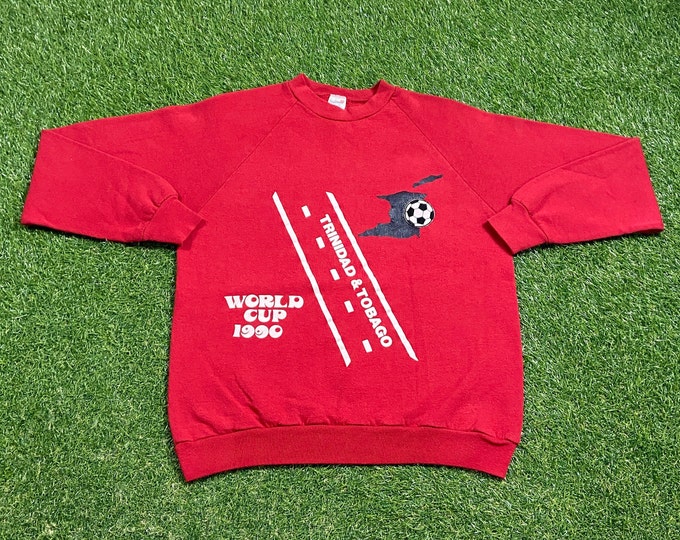 Vintage Trinidad & Tobago World Cup 1990 Crewneck Sweatshirt Size Large L Soccer MLS Futbol FIFA Tourism Vacation Caribbean Island Beach 90s