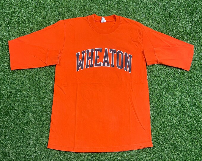Vintage Wheaton College Long Sleeve Shirt Made USA Size Large L Illinois Chicago Liberal Arts 1990s 90s