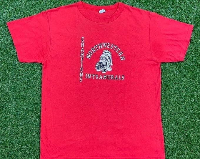 Vintage University Of Northwestern Wildcats T Shirt Tee Champion Made USA XXL 2XL Intramurals NCAA College Football Illinois 1980s 80s